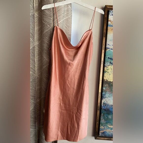 Alice + Olivia Harmony Slip Dress Women 2 Rose Tan Polyester Blend Cowl Neck NWT - Picture 3 of 15
